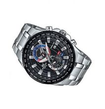 Casio Black Dial Tachymeter Watch With Silver Stainless Steel Strap
