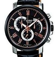 Casio Black-Rose Gold Dial Chronograph Watch, Silver & Black Strap