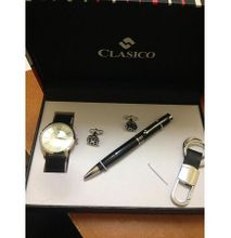 Fashion Clasico Gift Set Leather Watch, Elegant Pen