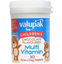 Valupak Multivitamin Children's Chocolate Flavoured Multi Vitamin - Teddy Bear Shaped - 30 Tablets One a Day
