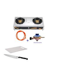 Gas Stove Table Top Stainless Steel Double Burner + Free hose pipe and 6 Kgs Regulator