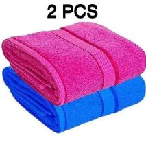 Generic For Her & For Him Couples Bath Towel Set of 2 - 100% Premium Cotton - Pink & Blue.
