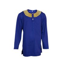 Fashion Blue Long Sleeved African Print Casual Men's Shirt [embroidered]
