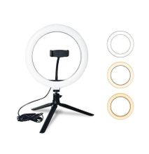 10 Ring Light LED Desktop Selfie Ring Light USB LED Desk Camera Ringlight 3 Colors Light with Tripod Stand iPhone Cell Phone Holder for Photography Makeup Live Streaming