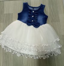 Stylish Tutu Bubble Dress With A Denim Top For Girls-White