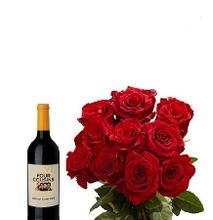 Valentines Gift Hamper For Her- Fresh Red Roses Bouquet, Four Cousins 750ml