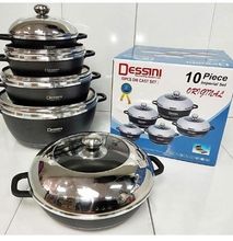 Original Dessini Non-Stick Cooking Pots Cookware set - 10pcs Set Black/grey 5 Sizes