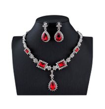 Turkish Jewellery Silver Color Necklace with Red Earrings Set