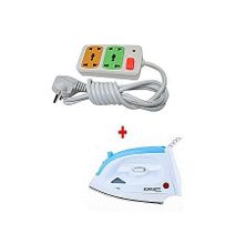 Scarlett Steam Iron Box with FREE 4-way Socket Extension Cable - 1200W - White & Blue