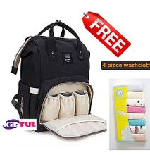 Kidful Diaper Bag Backpack, Multifunction Travel Back Pack Maternity Baby Nappy Changing Bags, Large Capacity, Waterproof and Stylish, Black + Free 4 piece washcloth