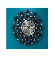 Wall Clock House Decoration Silver With Black Feather-like