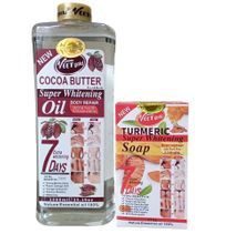 VEET GOLD COCOA BUTTER Face & Body Oil + TURMERIC SOAP. Fades Dark Spots, Dark Knuckles & Removes Wrinkles