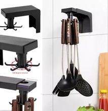 Generic Multifunction Shelf 6 Rotating Hooks Organizer - Black