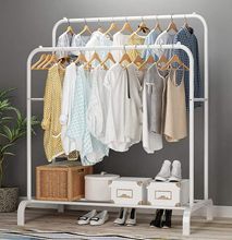 43.3 Inches Freestanding Hanger Double Pole Multi-functional Bedroom Clothing Rack - White