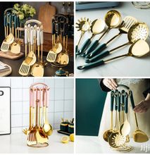 High-quality 6pcs+1stand Heavy Golden Serving spoons set