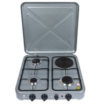 Nunix 3 Gas Burners,1 Electric Hotplate,Table Top Gas Cooker Stove - Metallic Grey