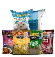 Jamboshop  Food Pack- Five Star Pakistani Rice 25 Kgs, Yellow Beans, Black Beans (Njahi), Green Grams, Red Beans (Nyayo)