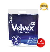 Velvex 3 Ply un-wrapped | 9 Rolls x6
