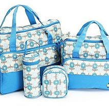 Elegant new design 5 in 1 Baby Diaper Bag Nappy Changing Pad waterproof Travel Mummy Bag-Light blue