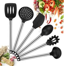 6 Piece Non-Stick Cooking Spoons Set - black normal