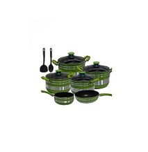 Non Stick Cooking Pots Set - 12 Pieces - Green & Silver