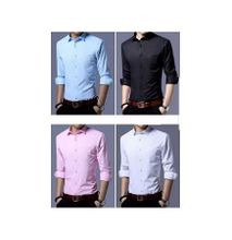 Turkey 4 Pack Slim Fit Formal Long Sleeved Shirts (Black, White, Sky Blue & Pink)