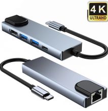 USB C 5in1 Hub Adapter To Rj45, Type C, HDMI & USB