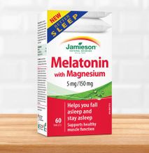 Jamieson Melatonin With Magnesium 5mg/150mg Tabs 60'S  supports restful sleep , Relaxes muscles resulting in deep nighttime relaxation support.