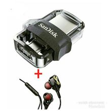 SanDisk 32GB Ultra Dual Flash disk and OTG Drive + Wired Bass Earphones