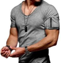 Casual Men Solid Color Short Sleeve V Neck Slim Fit Fitness T