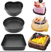 Set Of 3 Shapes Of Baking Tins Round, Heart And Square