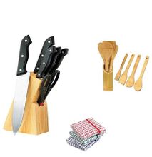 Kitchen Knife Set + Four Wooden Spoons + Kitchen Towels