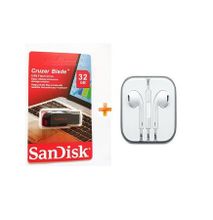 Sandisk Cruzer Blade USB Flash Drive - USB 2.0 - 32GB - Black & Red,Get One Free Earphones